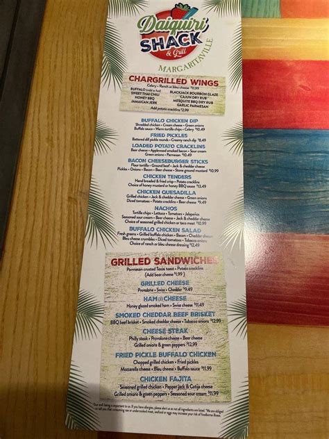 Carta Del Pub Y Bar Daiquiri Shack And Grill Margaritaville Gatlinburg