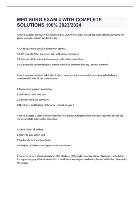 Med Surg Exam 4 With Complete Solutions 100 20232024 Medical