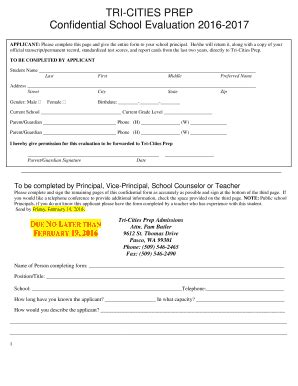 Fillable Online Confidential Teacher Evaluation Form Fax