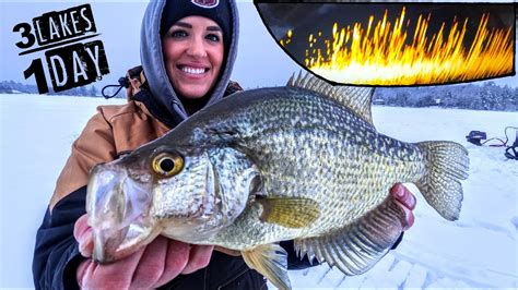 Ice Fishing 3 Lakes In 1 Day For BIG CRAPPIES BASS And WALLEYES