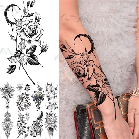 Tatuaggi Temporanei Sexy Del Fiore Della Rosa Della Luna Per Le Donne