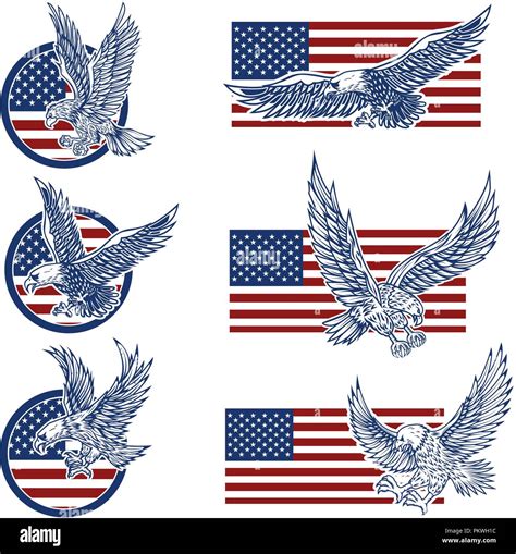 Set Of The Emblems With Eagles On Usa Flag Background Design Elements For Logo Label Emblem