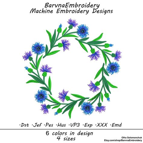 Floral Wreath Machine Embroidery Designs Cornflowers Wreath Etsy