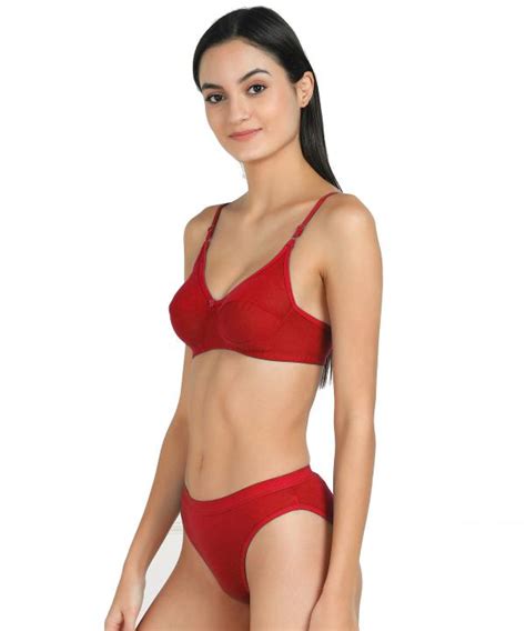 Aamarsh Women Cotton Bra Panty Set For Lingerie Set Pack Of Color Red Blue Pink