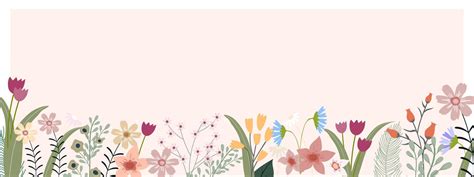 Spring Banner With Multicolour Flowers And Leaves On Border In Peach Background Vector