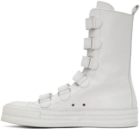 Ann Demeulemeester White Leather Velcro High Top Sneakers Ann Demeulemeester