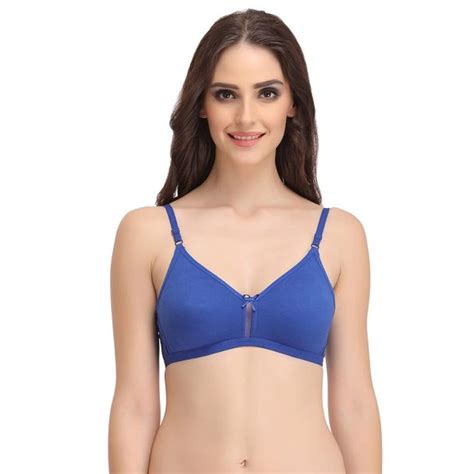 Buy Clovia Cotton Rich Solid Non Padded Full Cup Wire Free T Shirt Bra Dark Blue Online