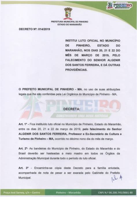 Prefeito Luciano Decreta Luto Oficial De 3 Dias Pelo Falecimento Do