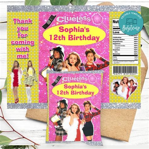 Clueless Birthday Party Chip Bag Digital File Diy Bobotemp