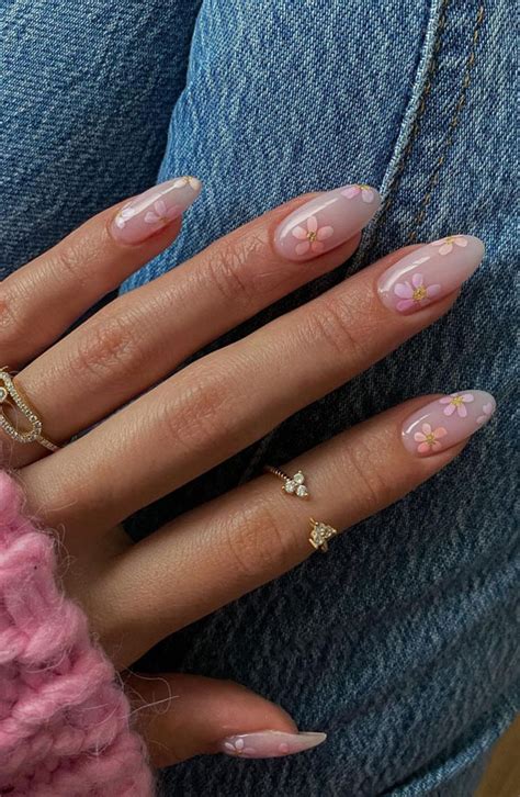 50 Cute Summer Nail Designs Pink Flower Sheer Nails