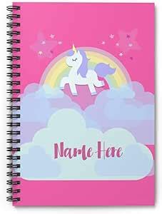 Caderno espiral rosa fofo personalizado unicórnio mágico arco íris