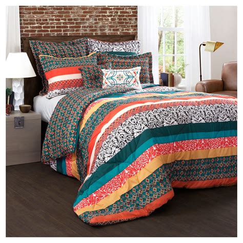 Lush Décor 7pc Fullqueen Boho Stripe Reversible Comforter Set