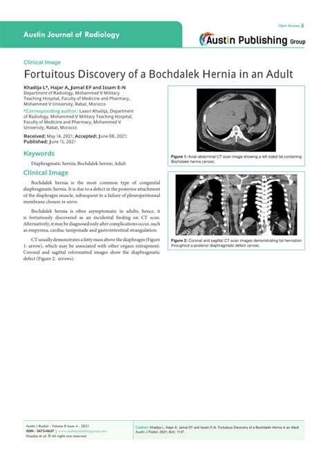 PDF Fortuitous Discovery Of A Bochdalek Hernia In An Adult