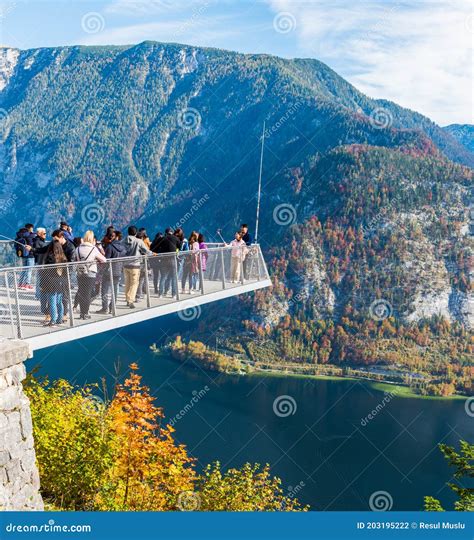 Hallstatt Skywalk World Heritage View. Tourists Visiting Skywalk ...