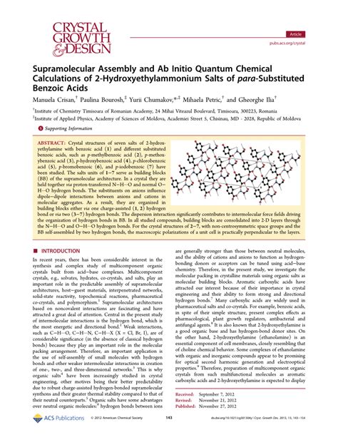 Pdf Supramolecular Assembly And Ab Initio Quantum Chemical Calculations Of 2