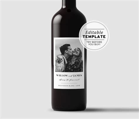 Mr White Minimalist Photo Wine Label Template, Wedding Favor, Custom ...