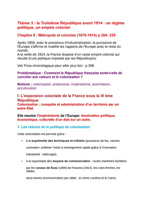 Thème 3 chapitre 8 notes de cours histoire classe de seconde