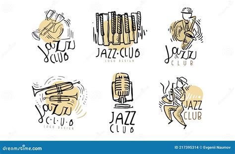 Jazz Club Logo Design with Musical Instrument Vector Set Stock Vector ...