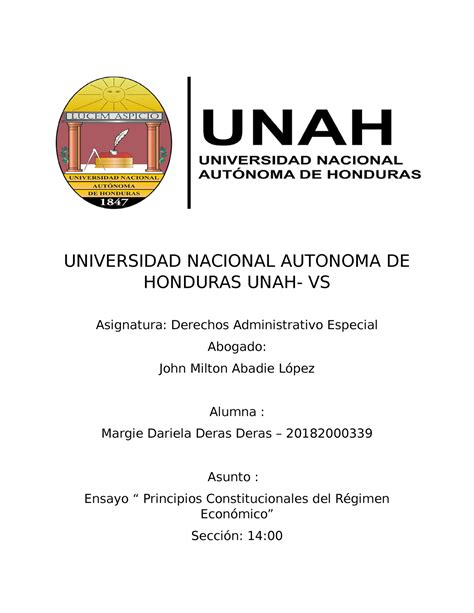 1er Ensayo Adm Especial Universidad Nacional Autonoma De Honduras Unah Vs Asignatura