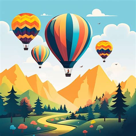 Premium AI Image A Poster With Hot Air Balloons And Mountains In The Background