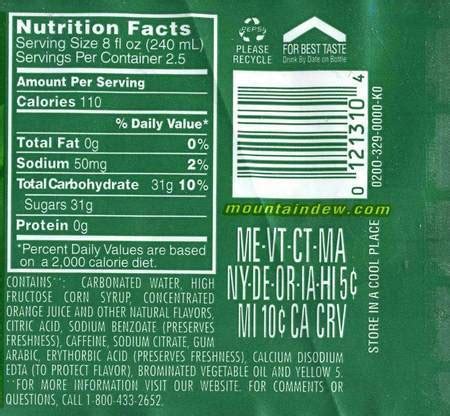 Mountain Dew Nutrition Facts 20 Fl Oz | Besto Blog