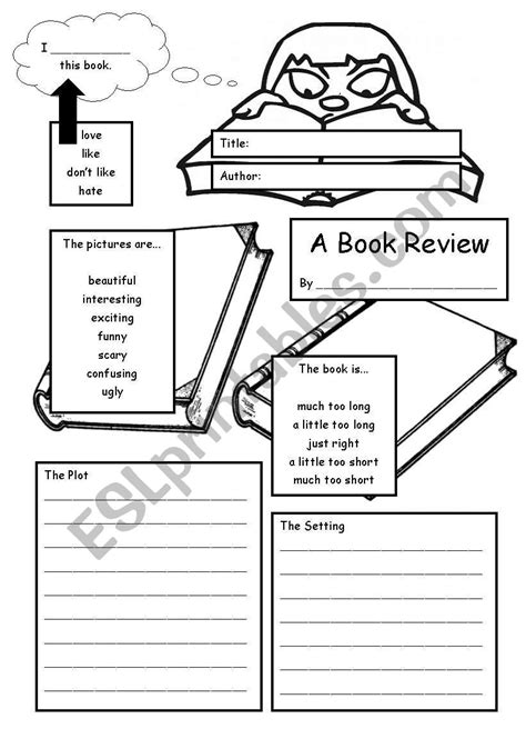 A Book Review Book Report Esl Worksheet By Jenjenjag Worksheets