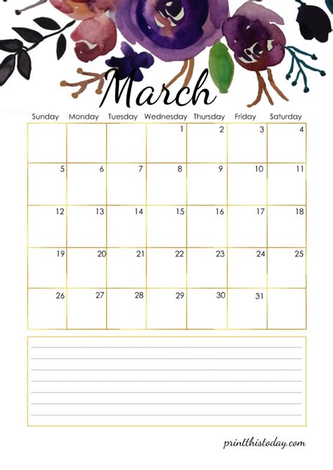 March Floral Calendar Harri Pepita