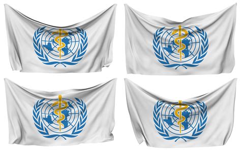 World Health Organization Who Pinned Flag From Corners Isolated With Different Waving