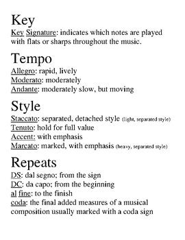 Musical Terms and Definitions by Instrumental Music Band Resources