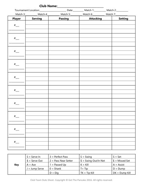 Free Printable Volleyball Sheet