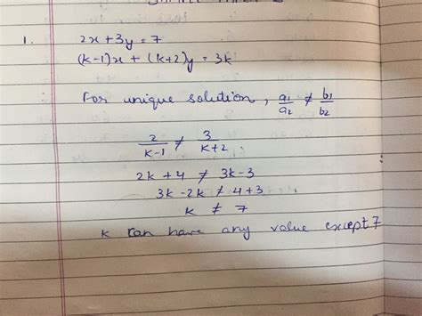 Find The Value Of K For Which The Following Pair Of Linear Equation Has