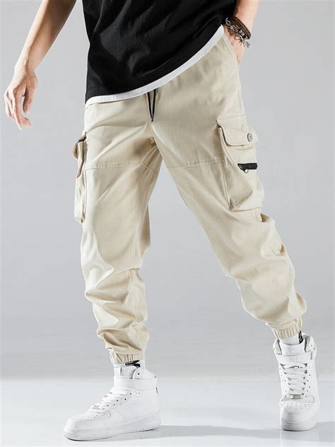 Manfinity Men Flap Pocket Side Drawstring Waist Cargo Pants Cargo