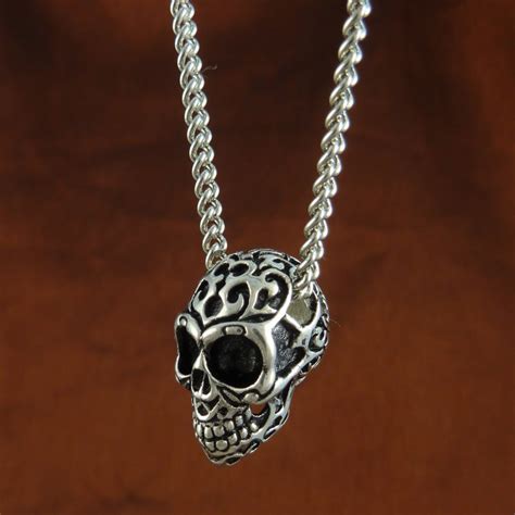 Skull Necklace With Tribal Motif Antique Silver Ornate Human Etsy