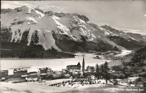 Postkarte Carte Postale St Moritz Dorf Bad Kirche X Manuskript