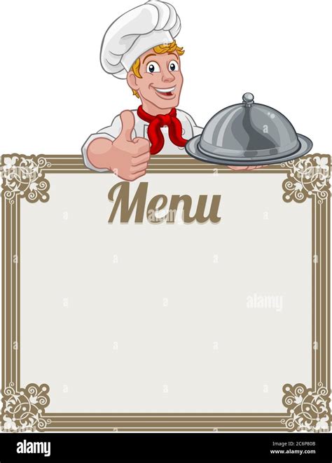 Chef Cook Baker Cartoon Man Menu Sign Background Stock Vector Image ...