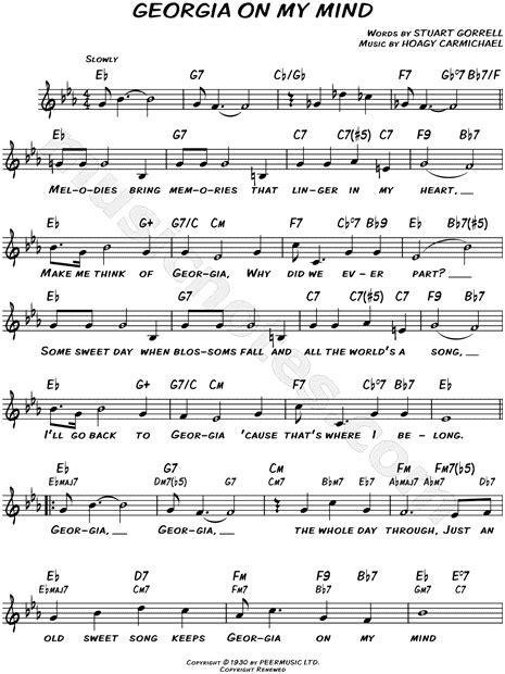 Ray Charles Georgia On My Mind Sheet Music Leadsheet In Eb Major Transposable Download