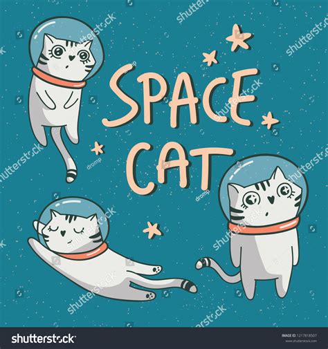 Cute Cartoon Space Cat Set Colorful Stock Vector (Royalty Free ...