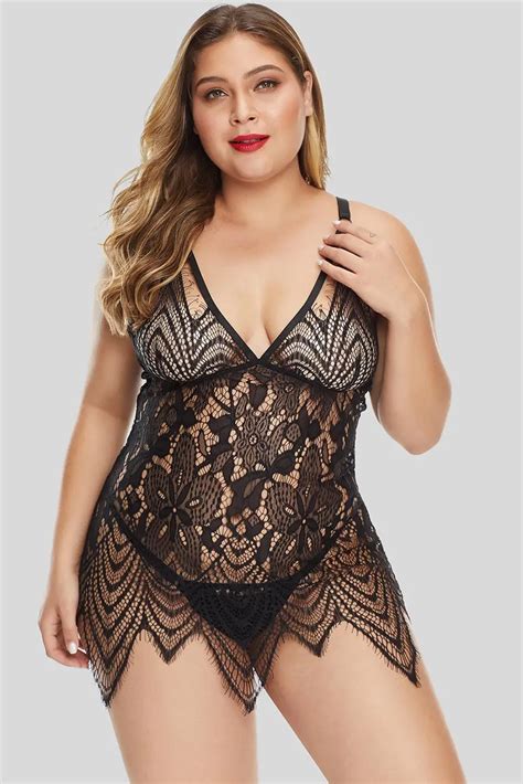 Plus Size All Over Lace Chemise With Thong Lingerie Buy Plus Size