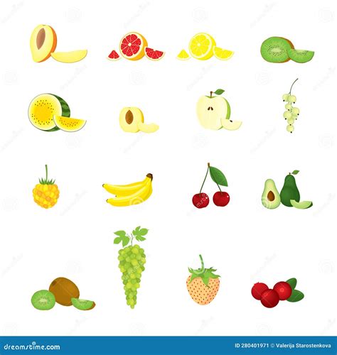 Conjunto Vectorial De Diferentes Frutas Frescas Realistas Y Bayas En