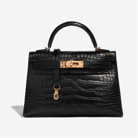 Herm S Kelly Mini Matte Alligator Black Sacl B