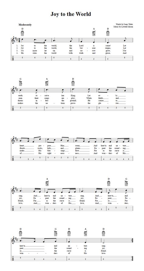 Joy To The World Chords Sheet Music And Tab For Mandolin With Lyrics