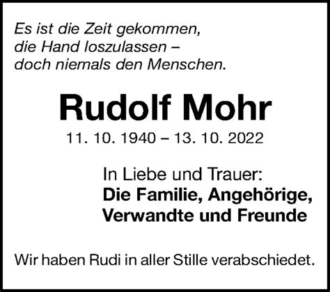 Traueranzeigen Von Rudolf Mohr Trauer Nn De