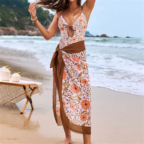 Women S Flower Buds Swimsuit Skirt Set Transparent Bikini Hot Sexy