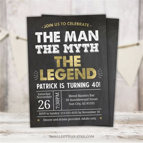 The Man The Myth The Legend Editable Birthday Invitation Gold