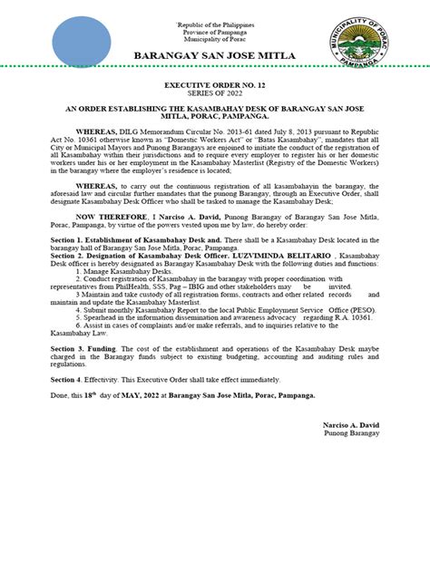 Kasambahay Desk Eo No12 Pdf Government Justice