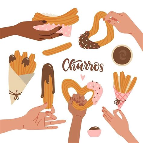 Juego De Manos Femeninas Sosteniendo Churros Con Salsa De Chocolate