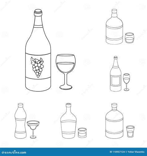 Types Of Alcohol Outline Icons In Set Collection For Design Alcohol In