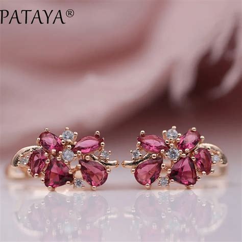 Pataya Multi Colored Natural Cubic Zirconia Long Earrings 585 Rose Gold