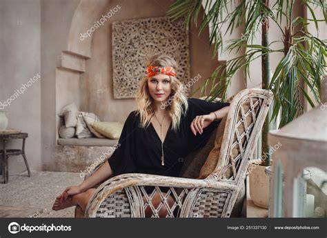 Beautiful Sexy Woman Blonde Hair East Style Arabic Morocco Furniture Glamour Model Pose Fashion