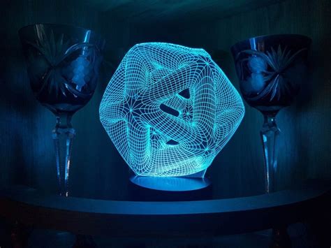 Laser Cut Icosahedron 3D Night Light Acrylic Optical Illusion Lamp Free